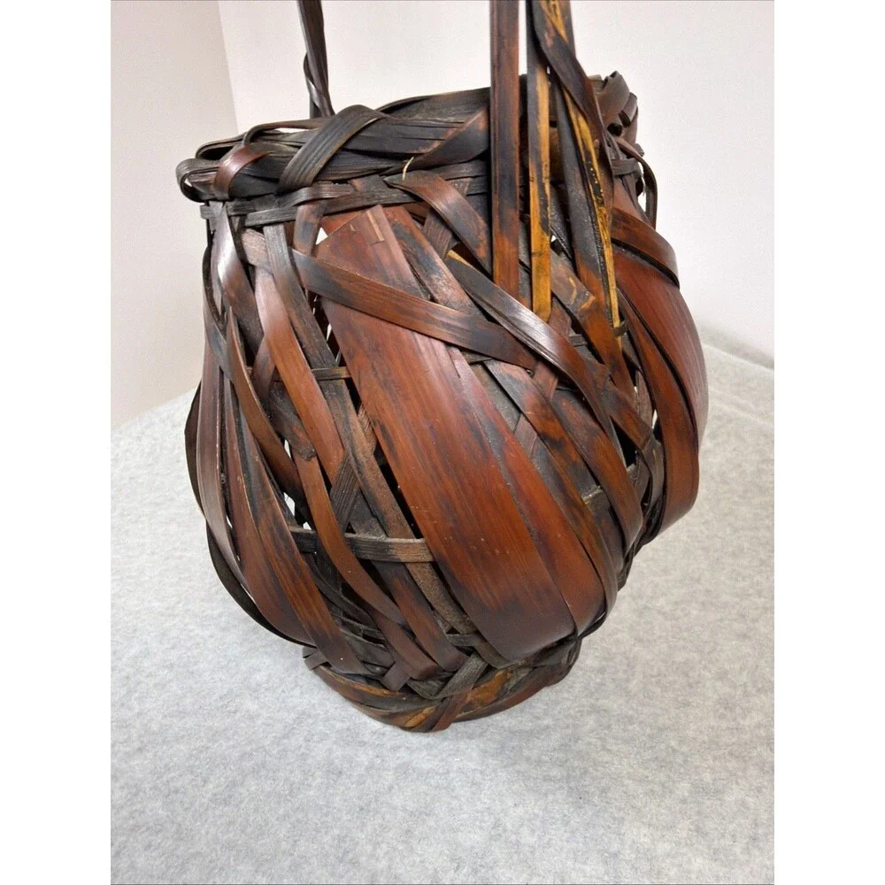 Antique Japanese Bamboo Ikebana Flower Basket Kago Taisho/Showa Era Vintage